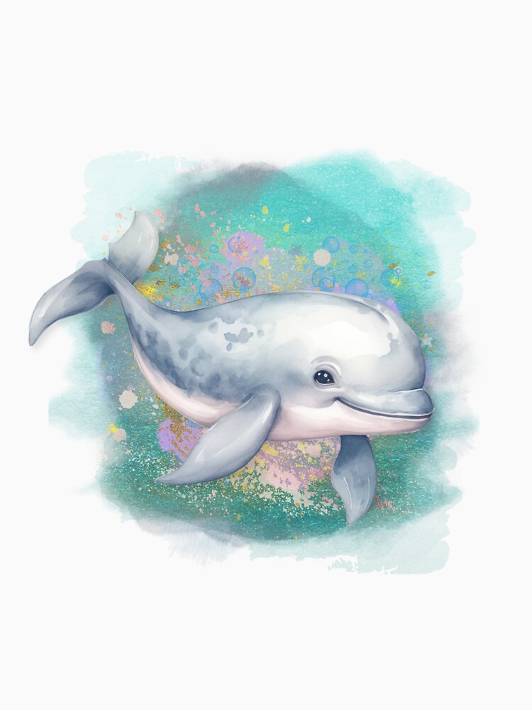 Baby Beluga Whale Swimming Watercolor by kuremureDesign
