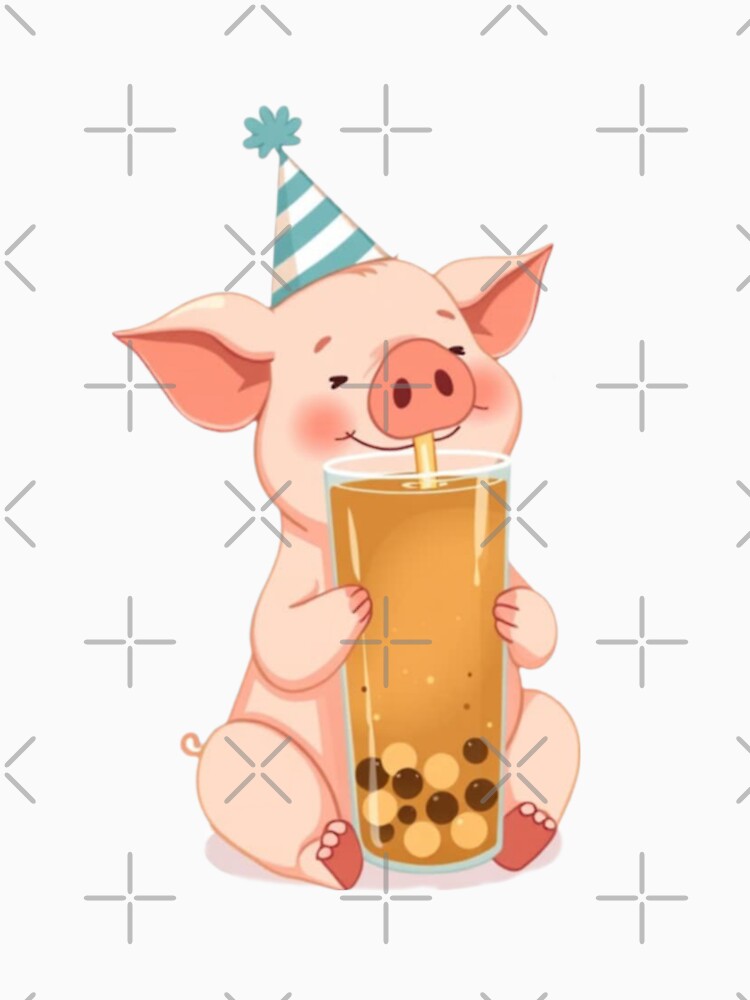 Pig Boba tea milktea Party Hat happy birthday kawaii gift funny christmas happy by CheeseBlueprint