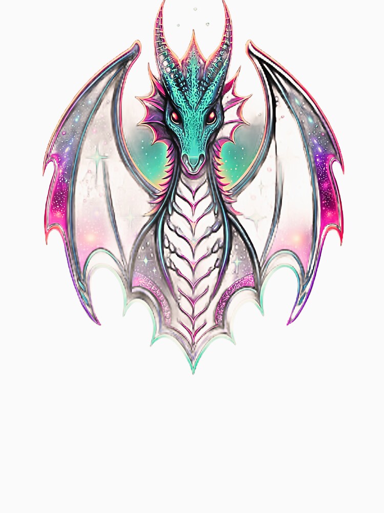 Cosmic Neon Dragon – Fantasy Celestial Dragon Art T-Shirt by Mousy17