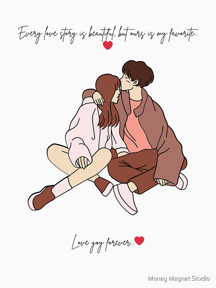 Cute Romantic Couple Love Illustration – Minimalist Relationship Art by Money Magnet Studio
