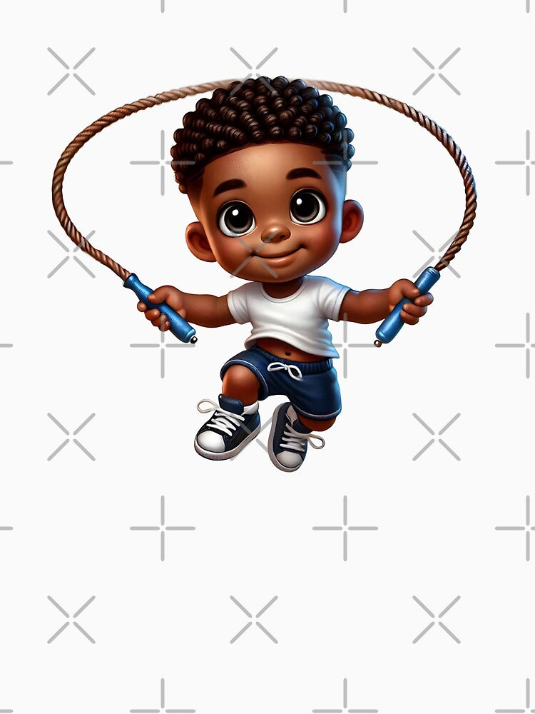 Cute Melanin Boy Skipping Rope – Active Happy Kid Art by Lulunza