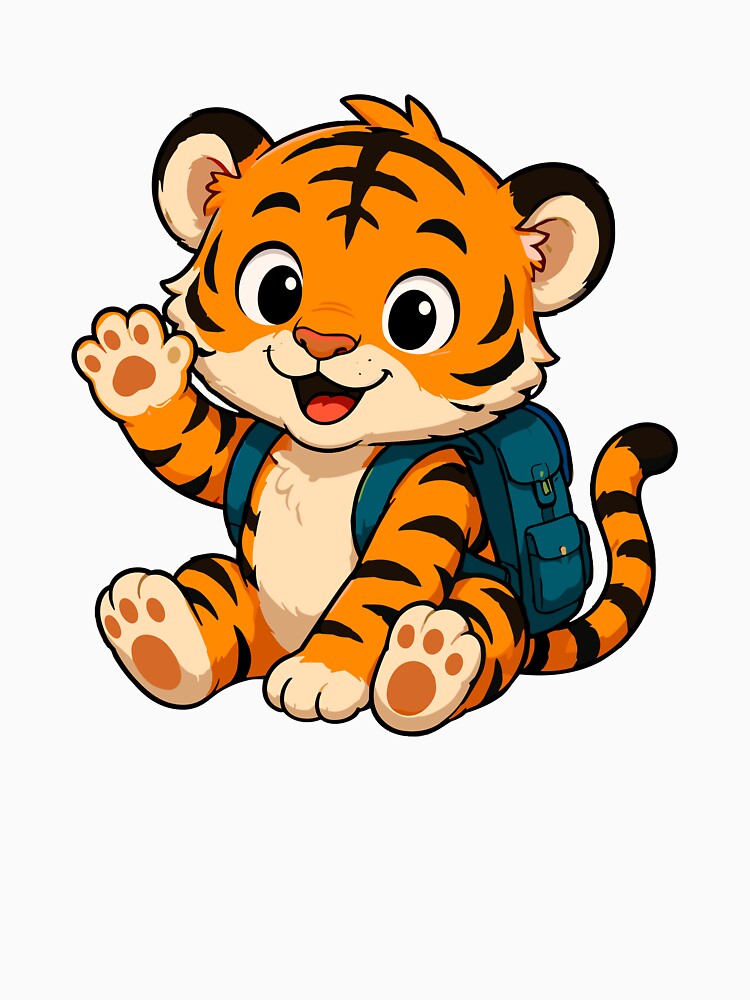 Cute Tiger Cub with Backpack Cartoon by Krincydigitalart