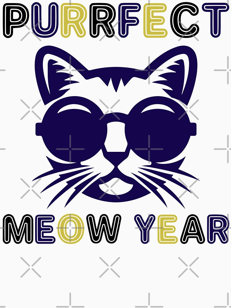Purrfect Meow Year - Cool Cat Wearing Sunglasses ready for New Year's Eve Party (Multi-Color Dark Design) by Spiprinto