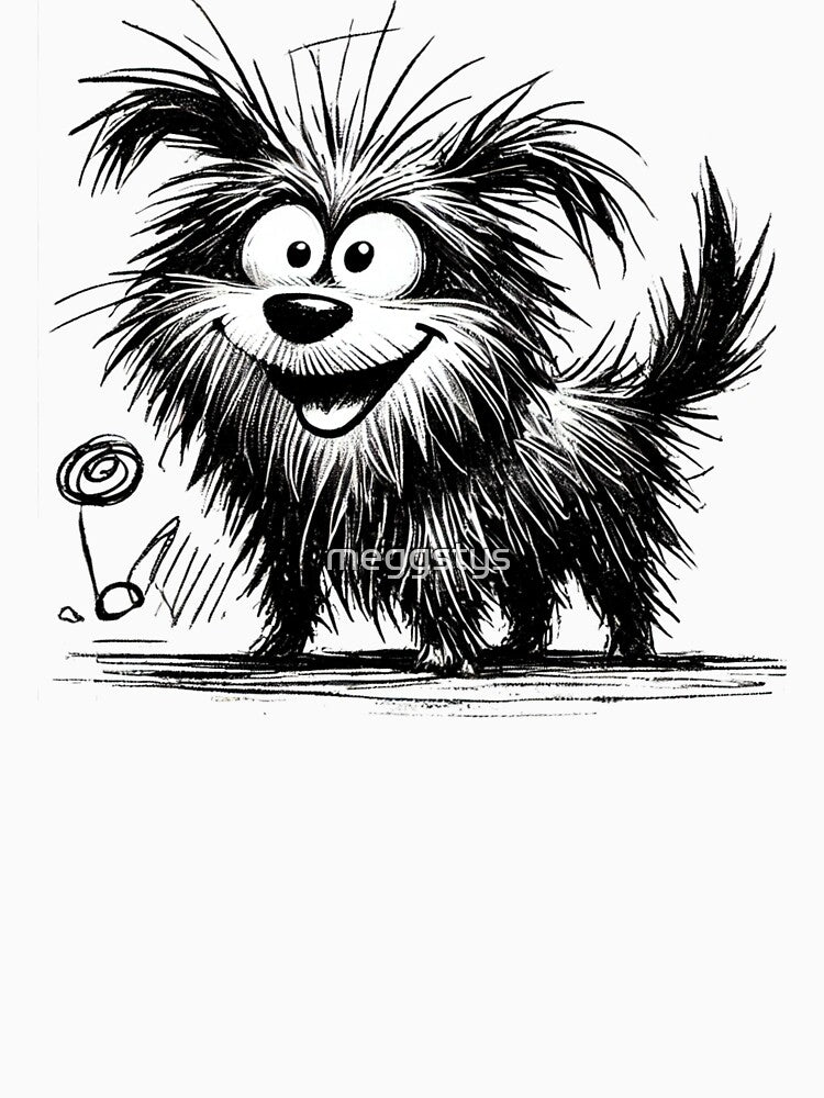 Funny Messy Black and White Dog with Flower by Blink Art Studio
