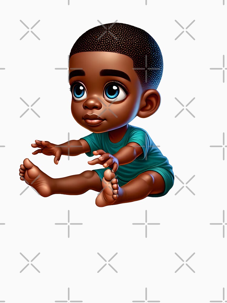 Cute Melanin Baby Sitting – Big-Eyed Adorable Toddler Art by Lulunza