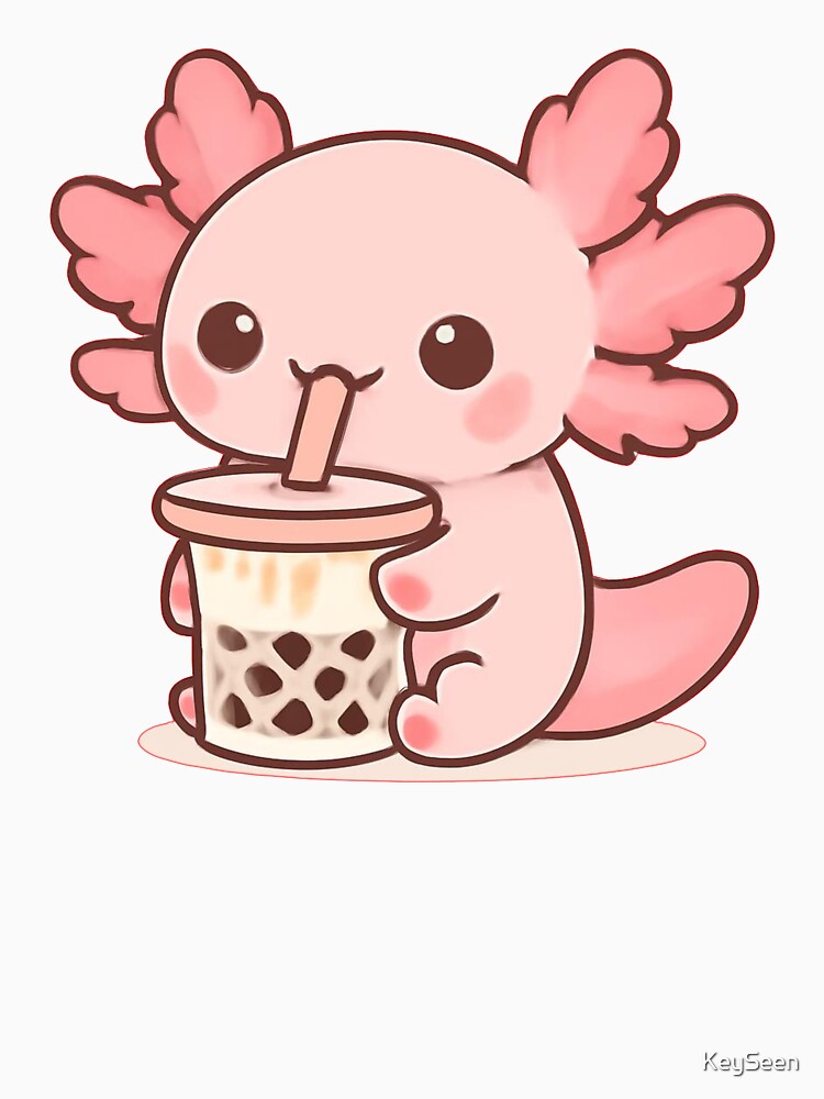 Cute Kawaii Axolotl Drinking Boba Tea Anime by KeySeen
