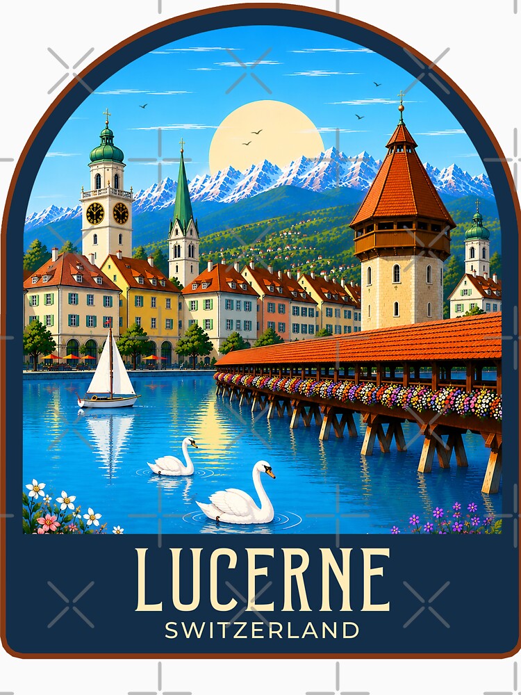 Lucerne Vintage Travel Illustration by HomeLivingCo