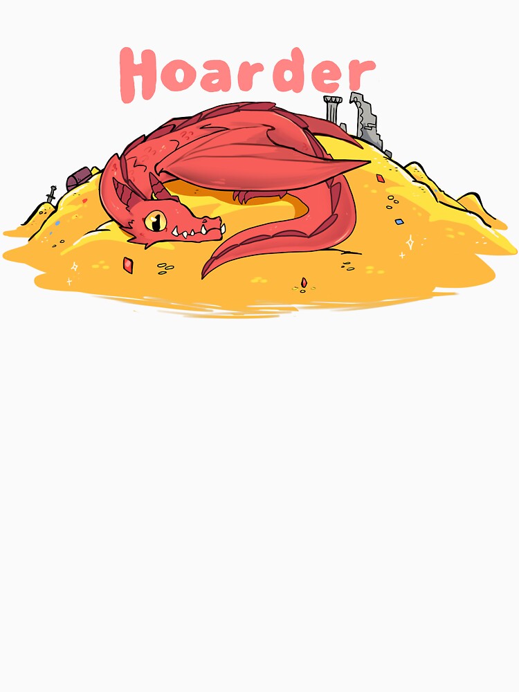 Cute Hoarder Red Dragon on Gold Pile T-Shirt by Louise Nilsson