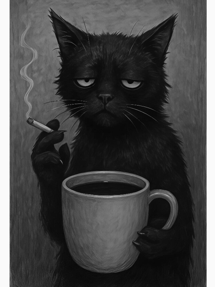 Moody Black Cat with Coffee and Cigarette by thesnakeater