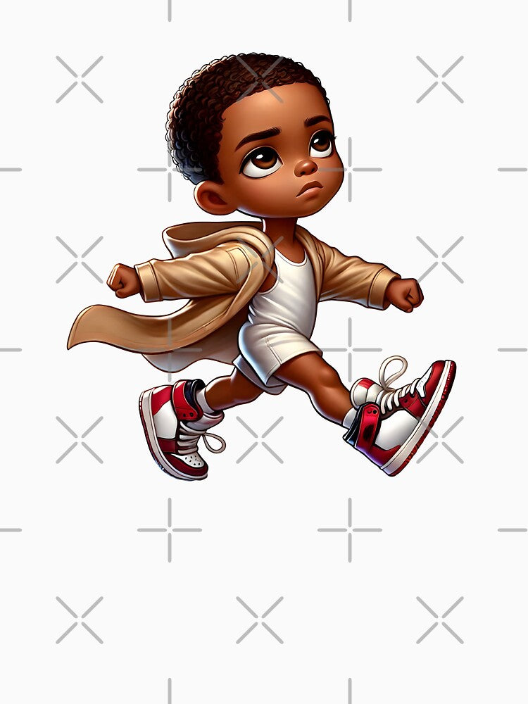 Stylish Melanin Boy Walking – Trendy Cool Kid Illustration by Lulunza