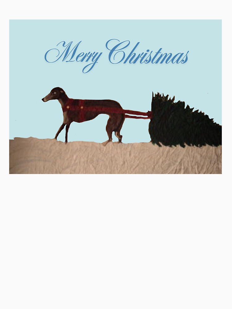 Greyhound pulling a Christmas Tree through Snow by Squirreldumplings