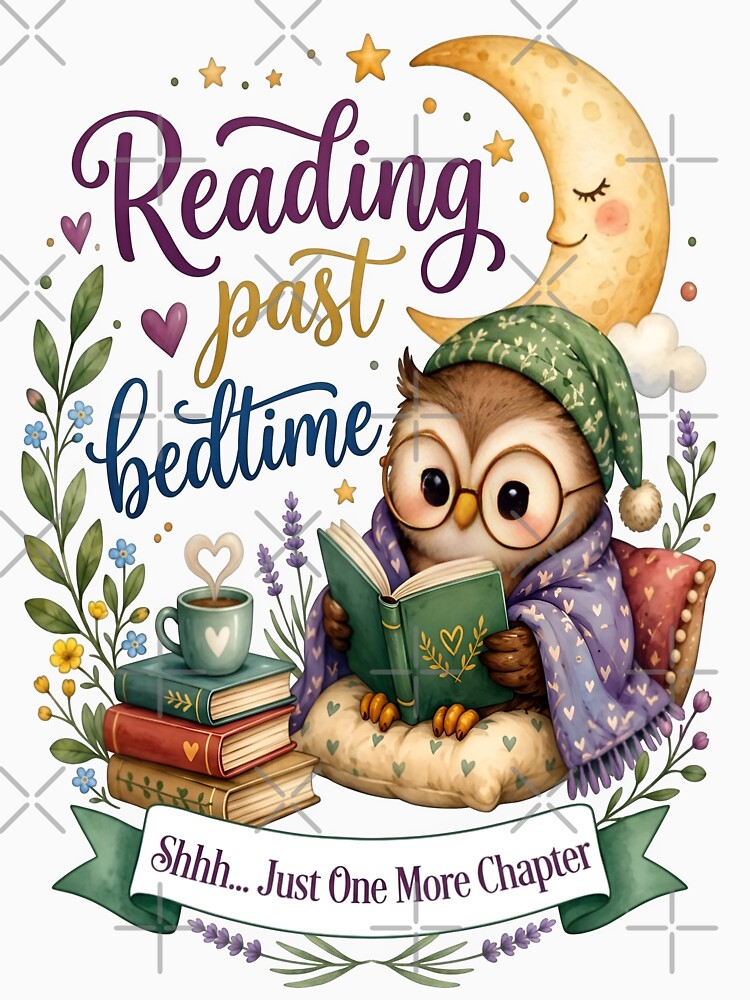 Reading Past Bedtime Cute Owl Reader Book Tok by Sovereign Supply Co.