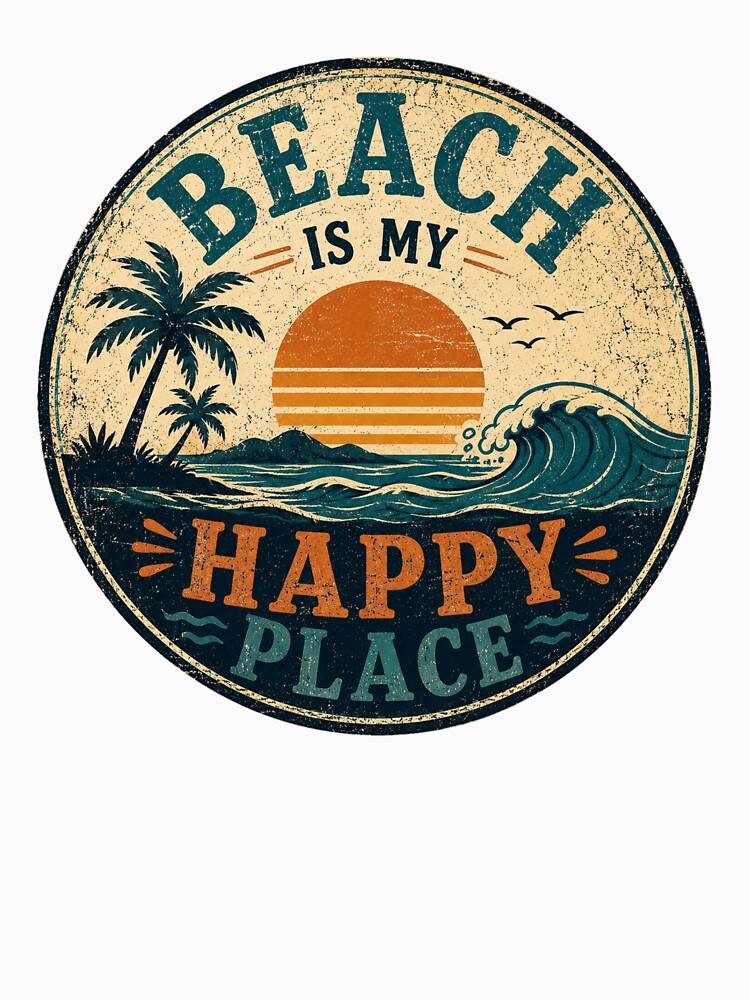 Beach Is My Happy Place Retro Summer Beach Design by AMICO77