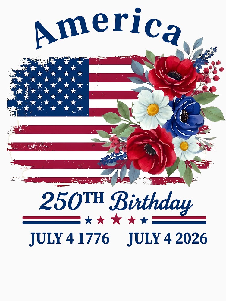 America 250th Birthday Patriotic Floral Flag July 4 2026 by PixlCrypt