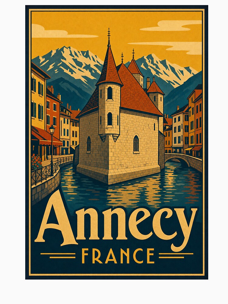 Annecy France Travel Souvenir Retro Illustration by VisualArtsOasis