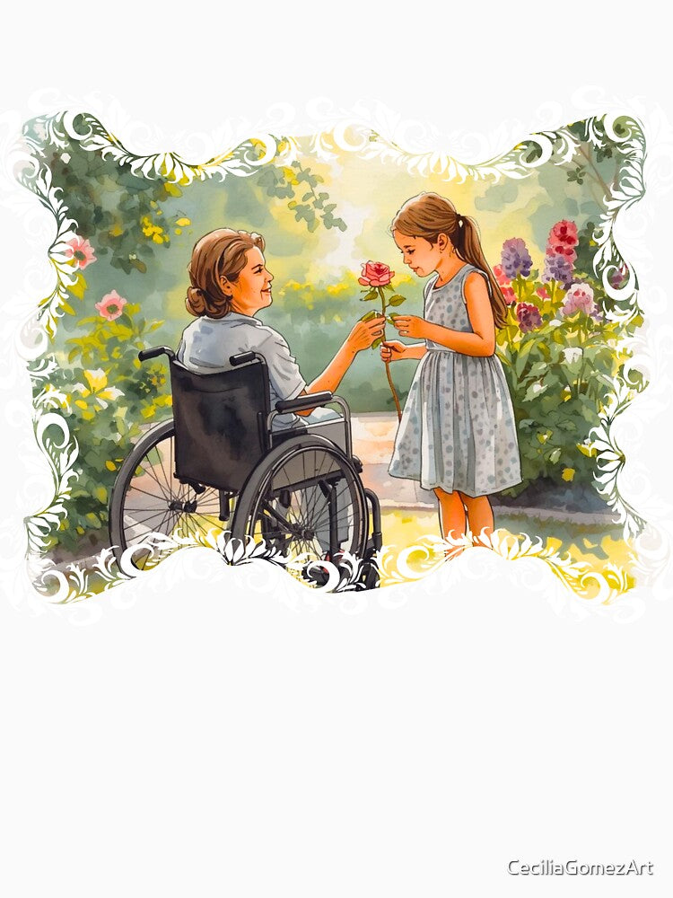 Grandmother and granddaughter in wheelchair in the garden by CeciliaGomezArt