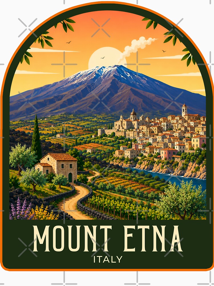 Mount Etna Vintage Travel Illustration by HomeLivingCo