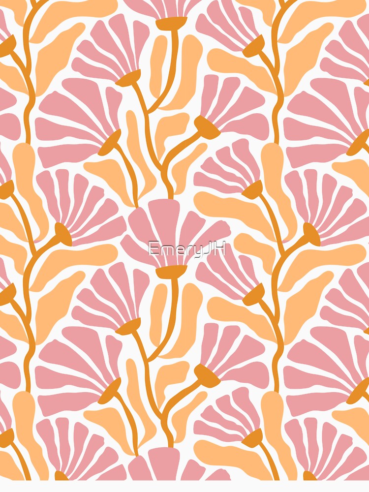 Retro Floral Garden — Pink & Orange Boho Flower Pattern | Aesthetic Vintage Design by EmeryJH