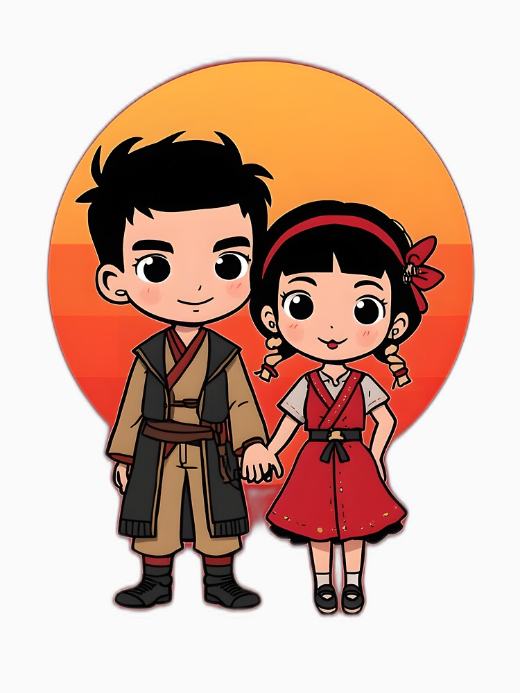 Cute Chibi Couple Holding Hands Sticker | Kawaii Romantic Cartoon Love Design by dreamz-world