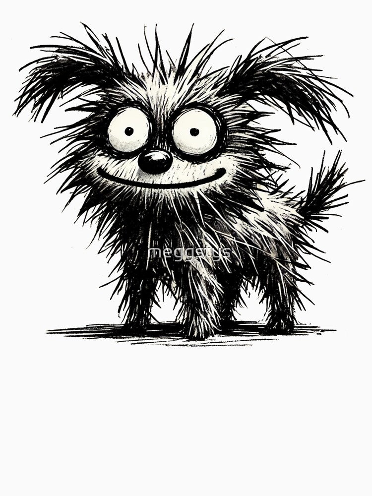 Funny Messy Black and White Dog by Blink Art Studio