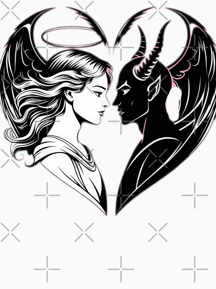 Valentines Day angel and demon couple with heart,Valentine heart,valentine art,valentine design by Expressions-Sel