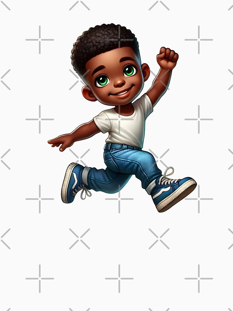 Happy Melanin Boy Running – Cute Energetic Kid Illustration by Lulunza