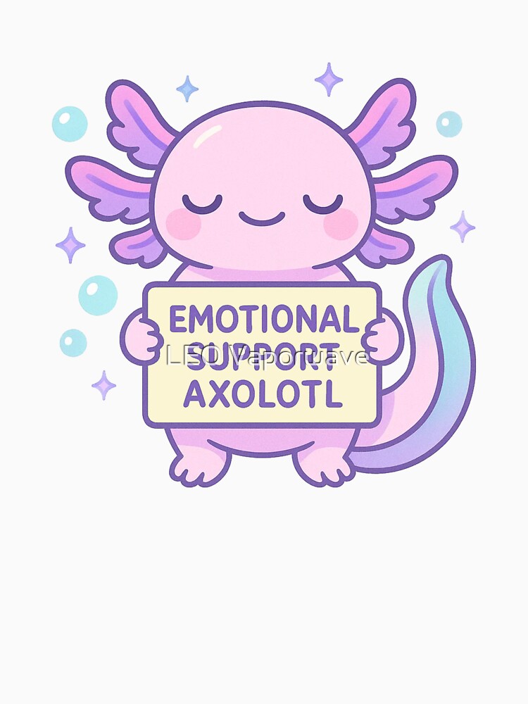 Emotional Support Axolotl – Funny Pastel Cartoon Axolotl Sticker or Shirt for Mental Health & Cute Animal Lovers by LEO Vaporwave