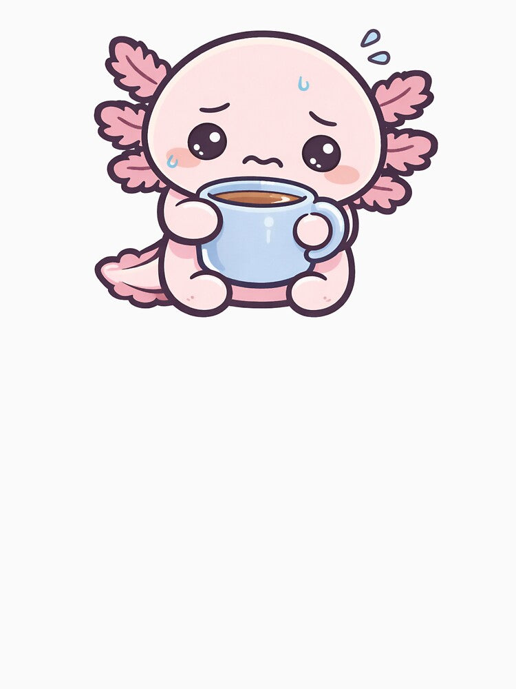 Cute Axolotl Drinking Coffee – Anxious but Cozy Kawaii Illustration by Lumiart1408
