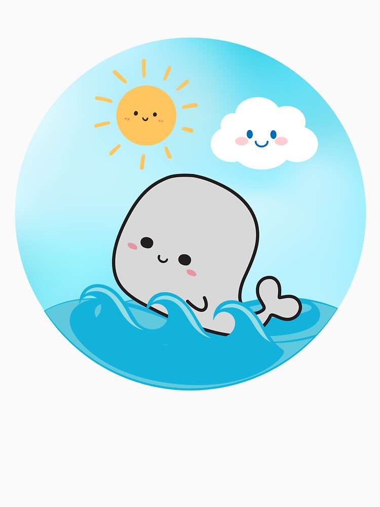Cute Beluga Whale Swimming Cartoon Illustration by kuremureDesign