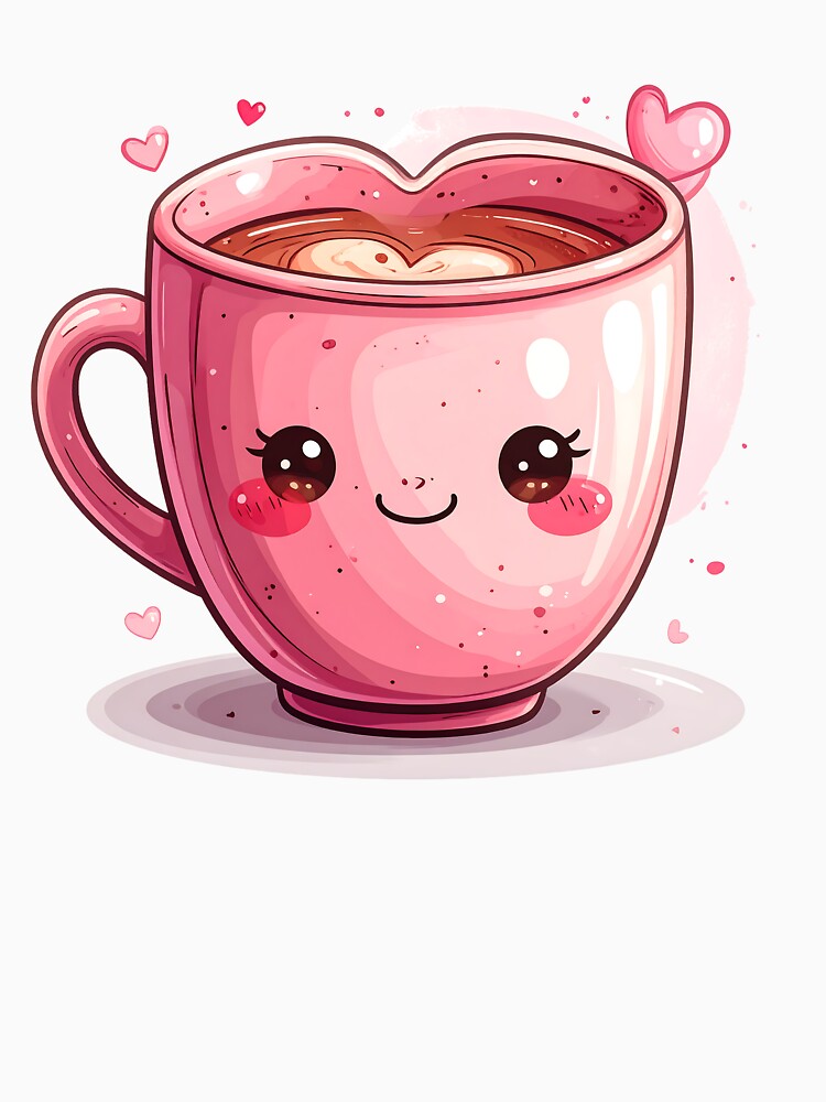 Cute Pink Heart Coffee Mug – Kawaii Valentine Love Illustration by Beamiverse