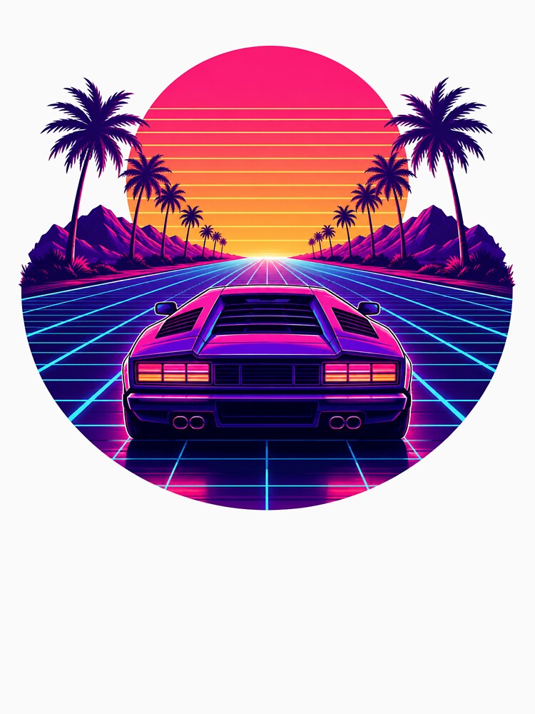 Retrowave Synthwave Grid Highway & Supercar Sunset by Piising