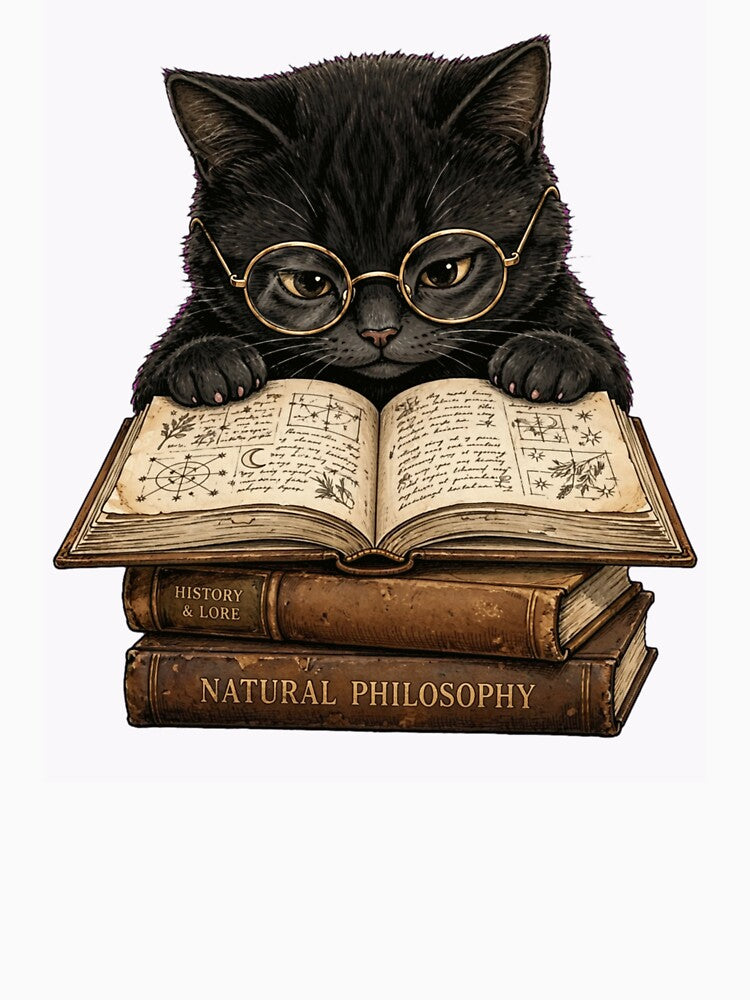 Black Cat Reading Vintage Magic Book - Dark Academia Aesthetic by Fulaly