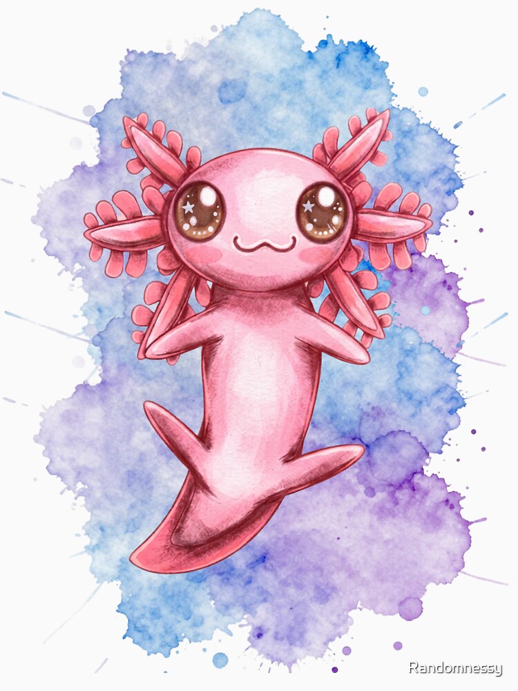 Cute Pink Axolotl Watercolor Illustration by Randomnessy