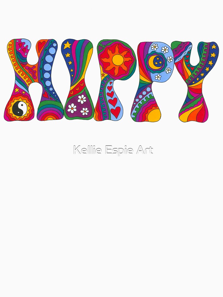 Psychedelic Hippy Art White– Retro Hippie Rainbow Groovy Peace Design by Kellie Espie Art
