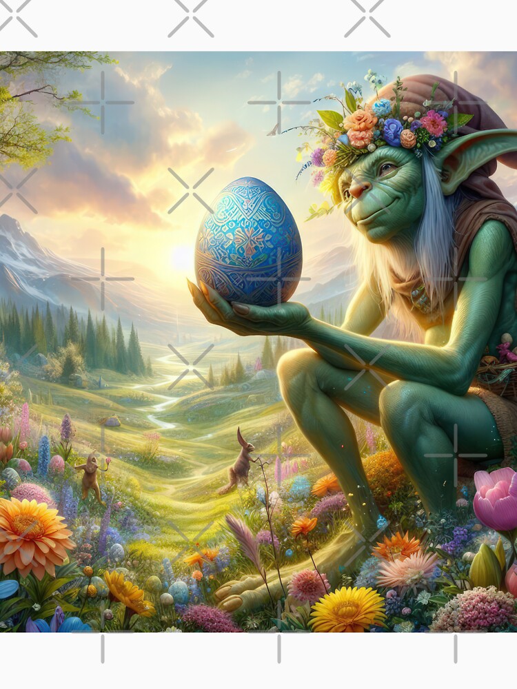 sitting green goblin with easter egg fantasy easter landscape by Expressions-Sel