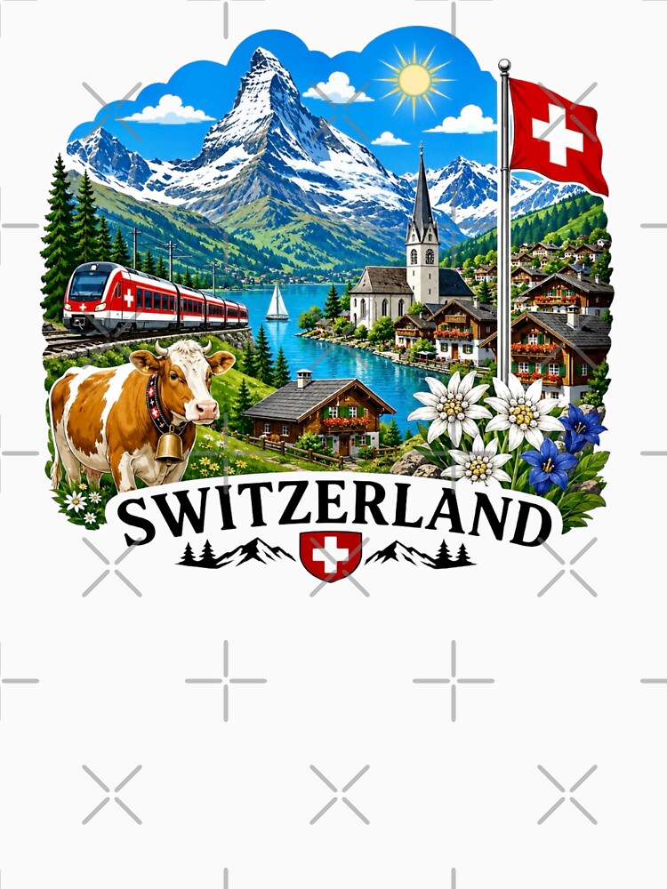 Switzerland Alpine Village & Matterhorn by Myra365Art