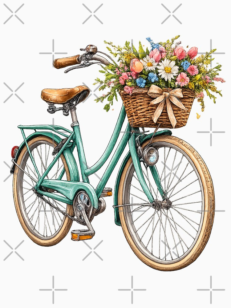 Spring Ride – Vintage Bicycle with Flower Basket | Detailed T-Shirt Design by CoolContent Factory