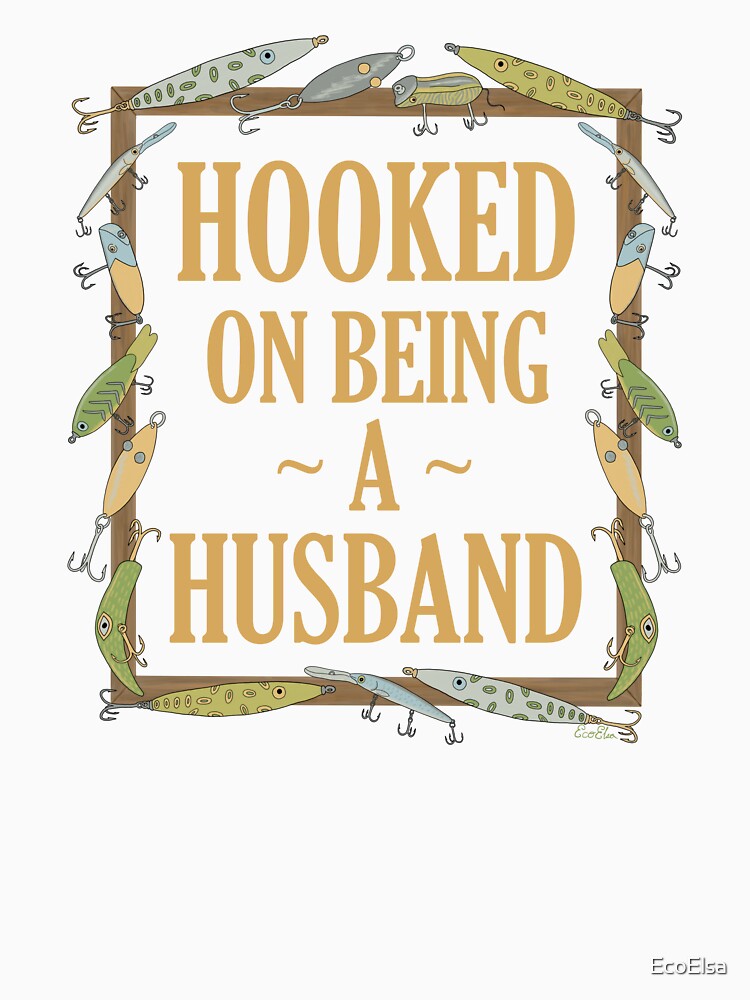 Hooked on being a Husband - Husband Fishing Lure Design - Fishing Lures Border - Black by EcoElsa
