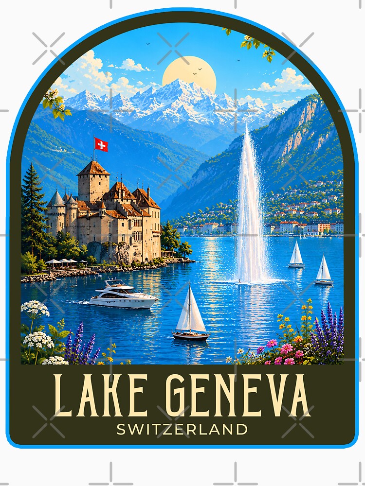Lake Geneva Vintage Travel Illustration by HomeLivingCo