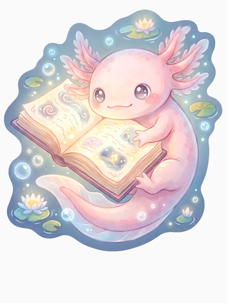 Dreamy Axolotl Reading Magic Book by MythicCotton