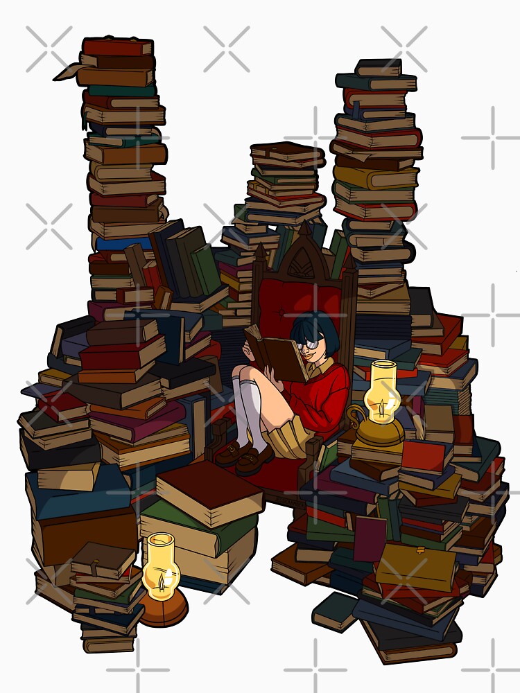 Dark Academia Red Brown Girl Library Books by JessicaAmber