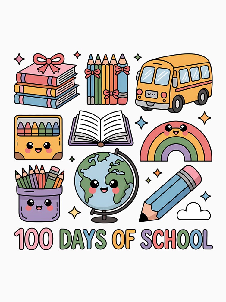 Happy 100 Days of School, Back to School Rainbow School Bus by SapfireStuArt