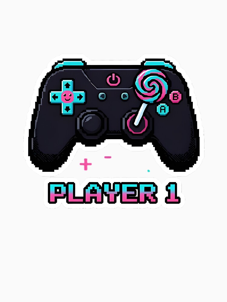 Player 1 Retro Gamer Smiley Controller Sticker by PuddlePixels