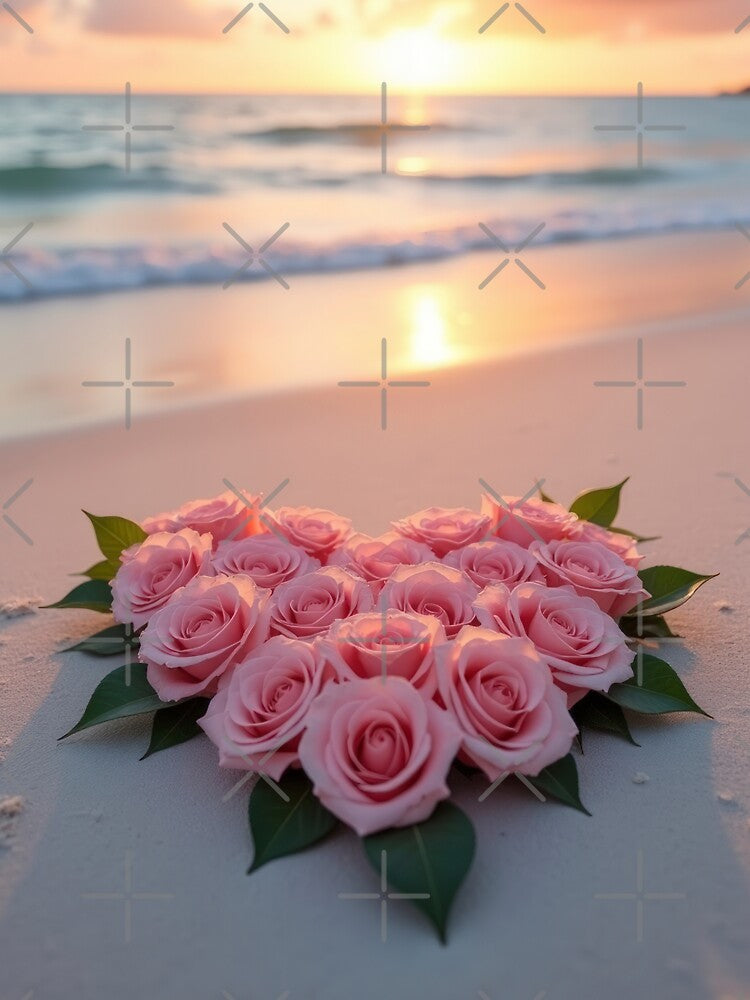 Valentines Day pink heart of roses on the beach landscape, valentine  landscape,valentine art,valentine design by Expressions-Sel