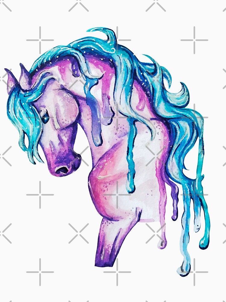 Watercolor Pink and Blue Horse by Lady-Lilac