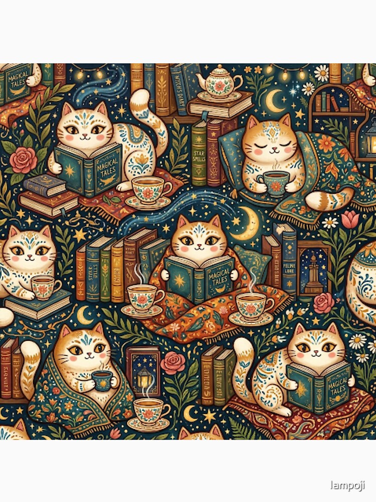Cozy Library Cats by Iampoji