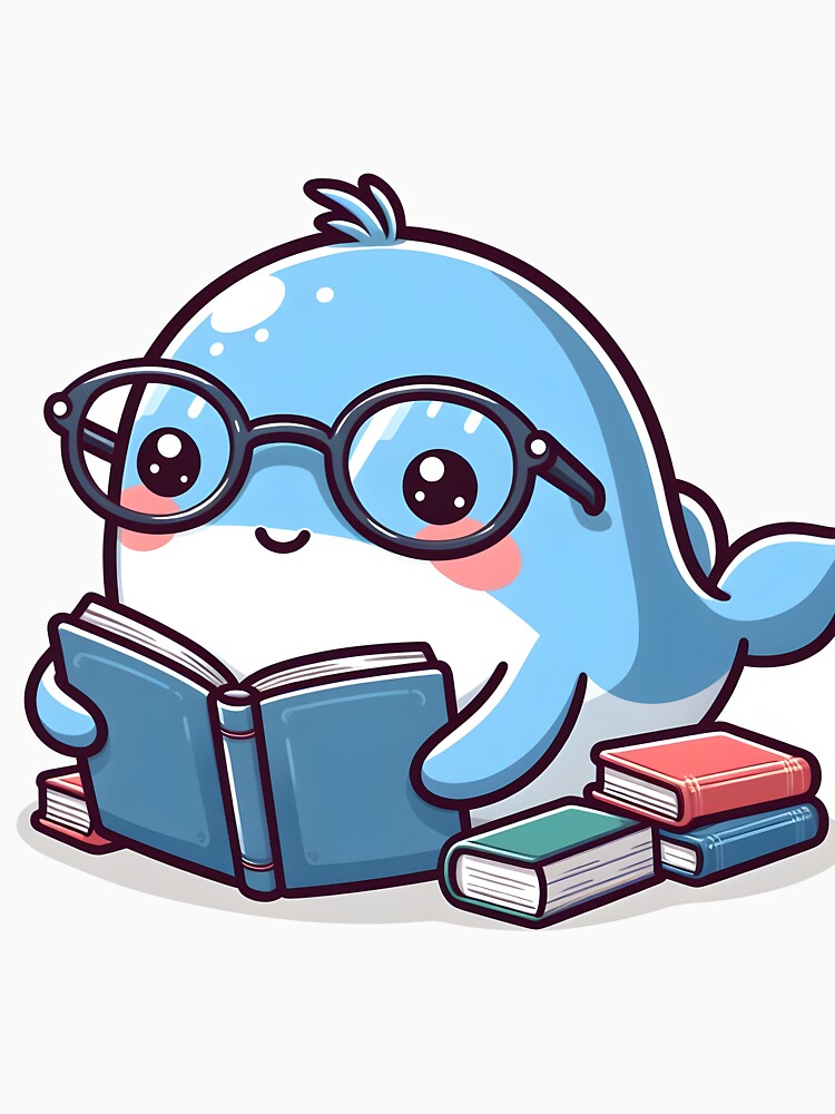 Kawaii Whale Reading A Book Wearing Glasses by CanvasCutie