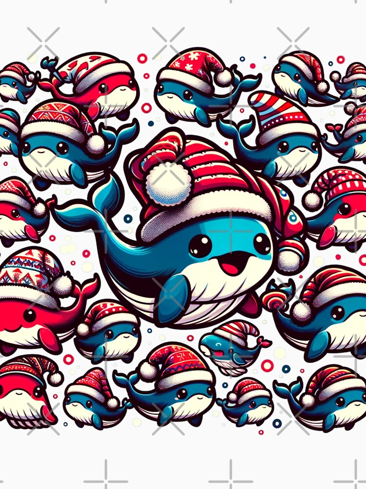 Classic funny whales in Santa hats by ArtFeverShop