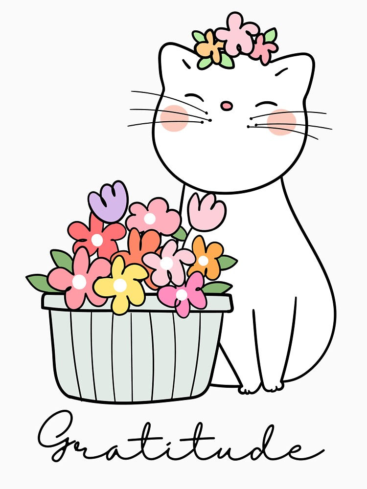 Gratitude cat wearing flowers by BritishDelights
