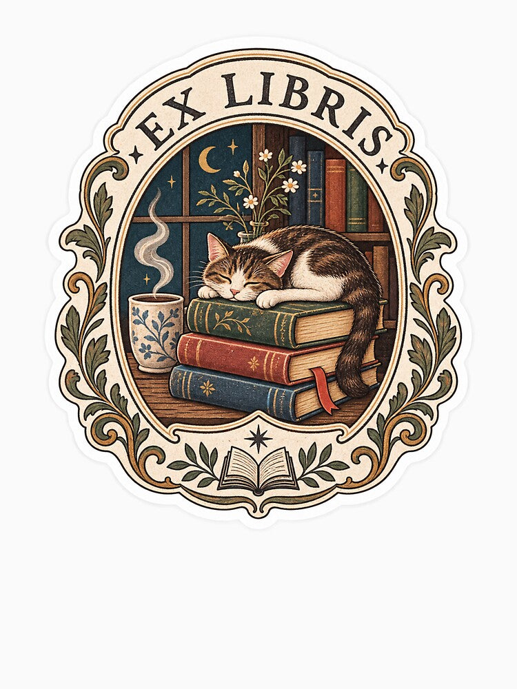 Ex Libris – Cozy Cat & Books Vintage Library by ChicClicker